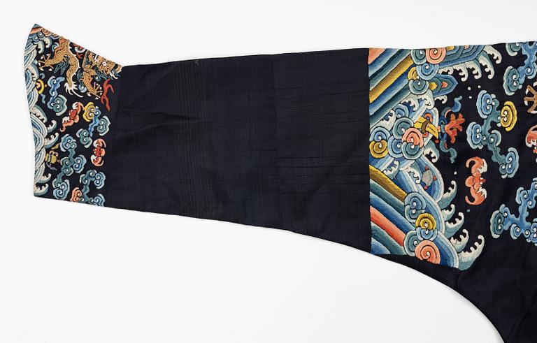A midnight blue silk 'Chao Pao'/ceremonial robe, Qing dynasty, 1850's.