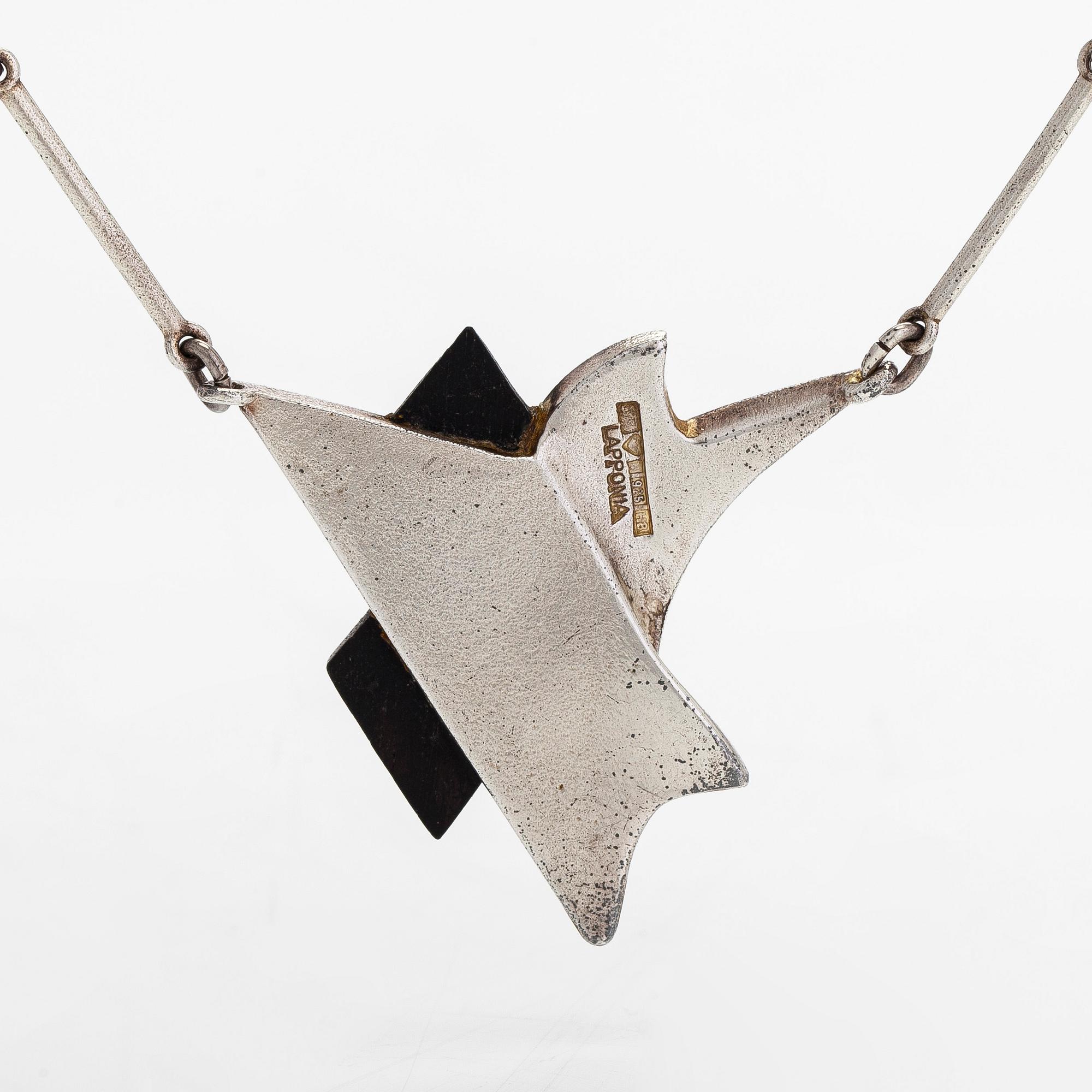 Zoltan Popovits, a sterling silver and ebony necklace and earrings, Lapponia 1985.