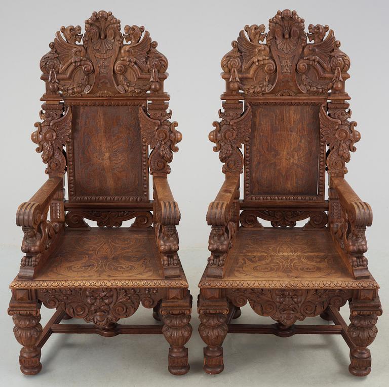 TRONSTOLAR, ett par, barockstil, 1800-tal.
