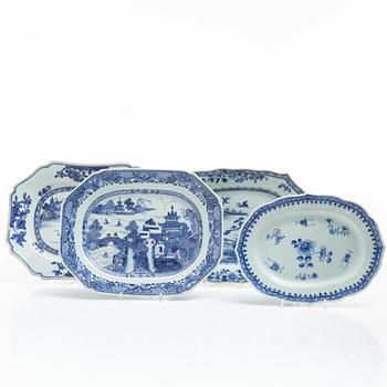 Four blue and white serving dishes, China, Qianlong (1736-95).