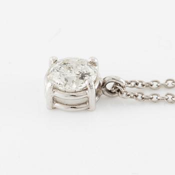 Pendant with chain 18K white gold featuring a round brilliant-cut diamond.