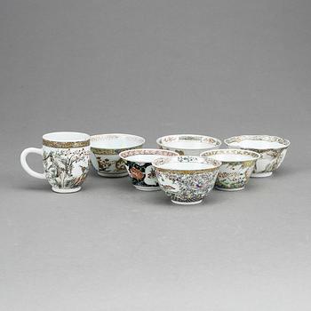 KOPPAR, 7 st, porslin, Kina, 1700-tal.