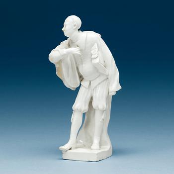 856. A Swedish Marieberg soft paste figure of a comedia del arte figure, 18th Century.
