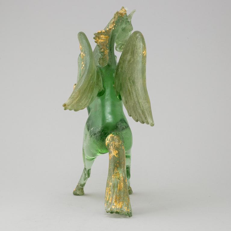 PINO SIGNORETTO, a glass sculpture of a winged horse, Murano, Italy, signed.