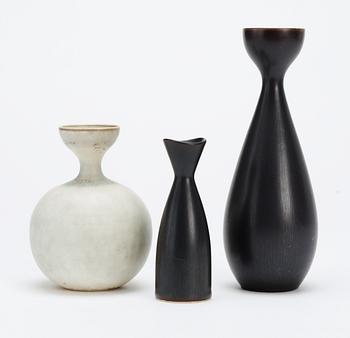 Three Carl-Harry Stålhane stoneware vases, Rörstrand.