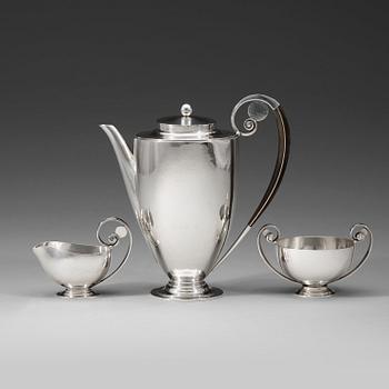 345. Johan Rohde, a three pcs sterling coffee service, Georg Jensen, Copenhagen 1933-44, design nr 321.