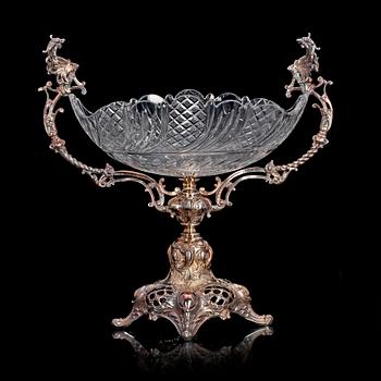 SKÅL PÅ FOT, nysilver och glas. Nyrokoko, 1800-talets slut.