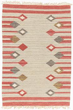 Matta, rölakan/gobelängteknik, Bohusslöjd-Konstfliten, 1900-talets mitt, ca 197 x 135 cm.