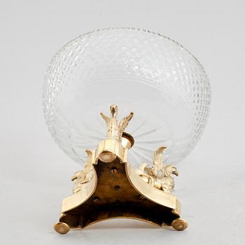 SKÅL, glas samt förgylld mässing, empirestil, sent 1800-tal.