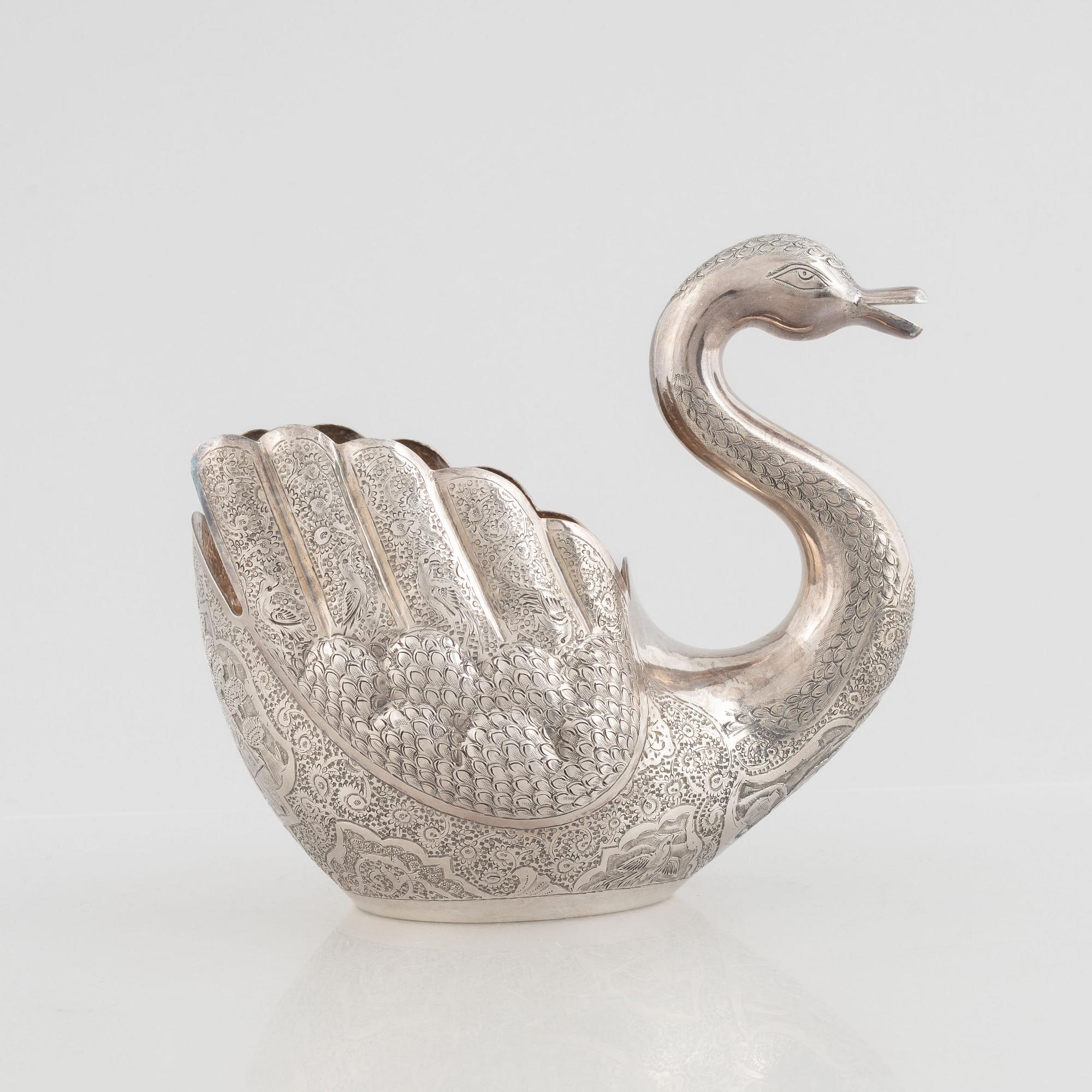 Bowl in the shape of a swan, silver, Iran, 20th Century.