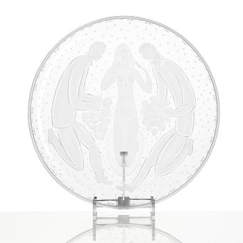 Edward Hald, "Rivalerna", an engraved glass tray, Orrefors, Sweden, ca. 1920.