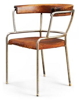 Gunnar Asplund, A Gunnar Asplund armchair, circa 1930, possibly a prototype. Chromed plated tubular steel with brown leather upholstery.