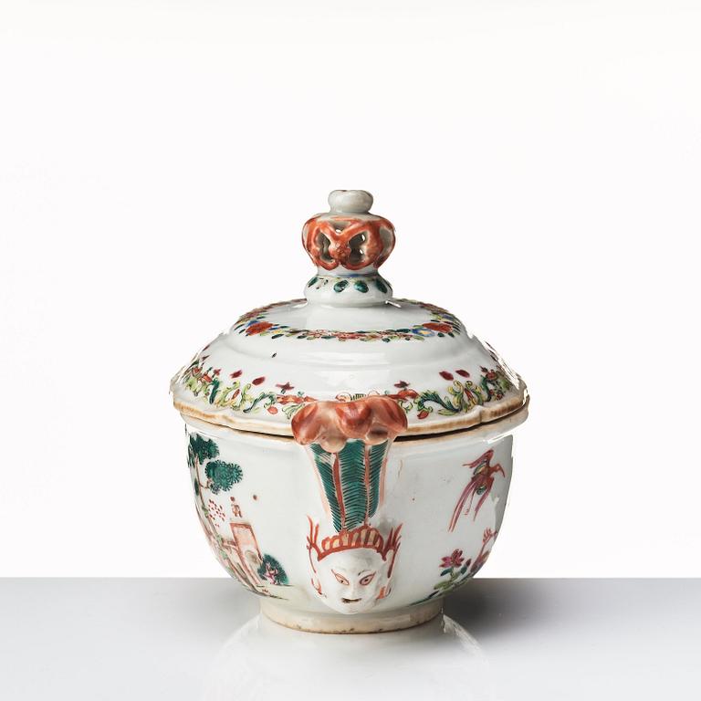 A european subject famille rose butter tureen with cover, Qing dynasty, Qianlong (1736-95).