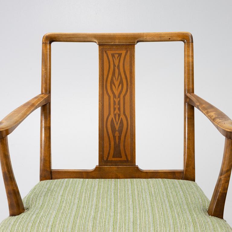 Carl Malmsten, Armchairs a pair, chairs a pair, "Haga", Nordiska Kompaniet, 1920s.
