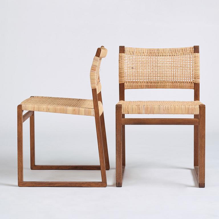 Børge Mogensen, a set of seven oak and rattan 'BM61' chairs, Fredericia Denmark.