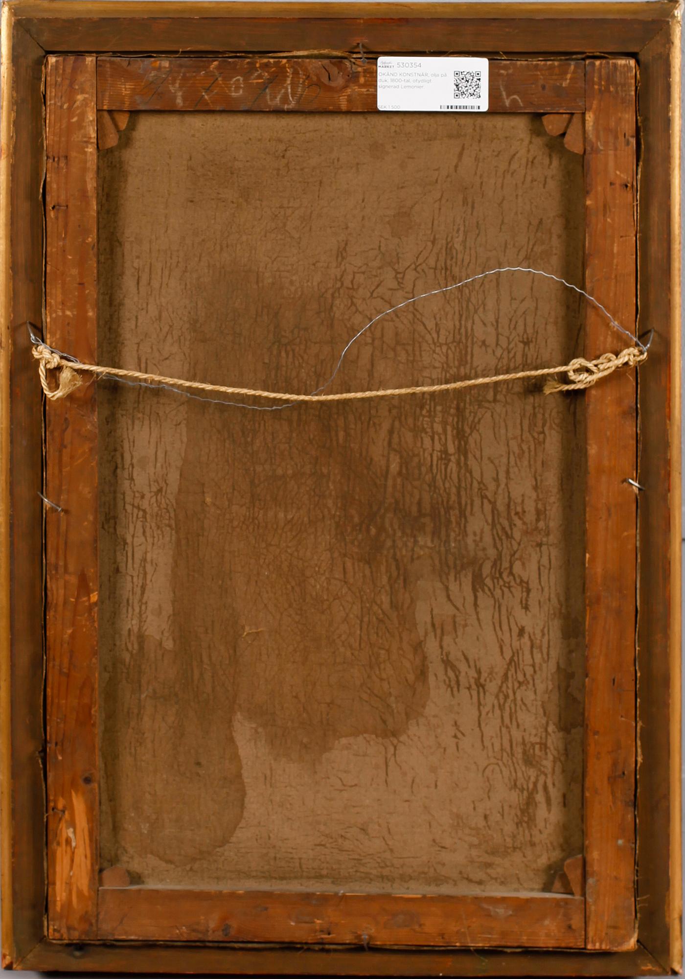 OKÄND KONSTNÄR, olja på duk, 1800-tal, otydligt signerad Lemonier.