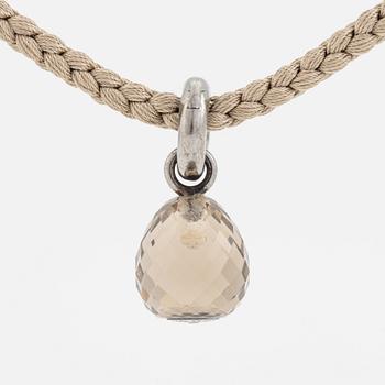 Ole Lynggaard,  "Sweet drop" pendant silver with smoky quartz, with textile band.