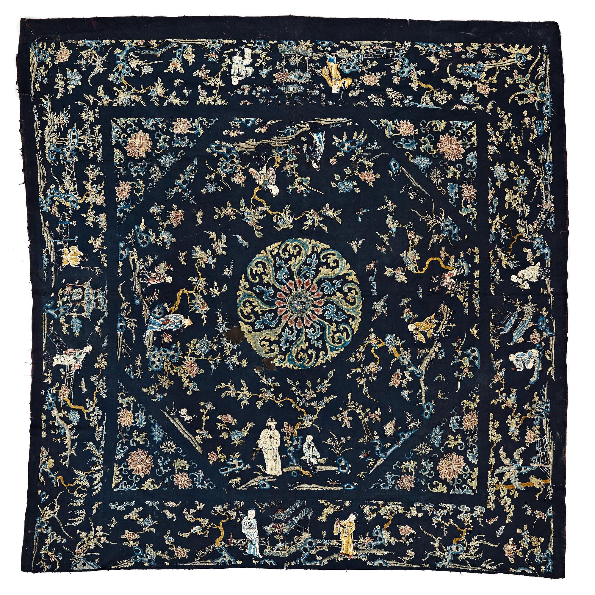 ANTIK BRODERAD DUK, Kina, Qingdynastin, ca 167 x 164 cm.