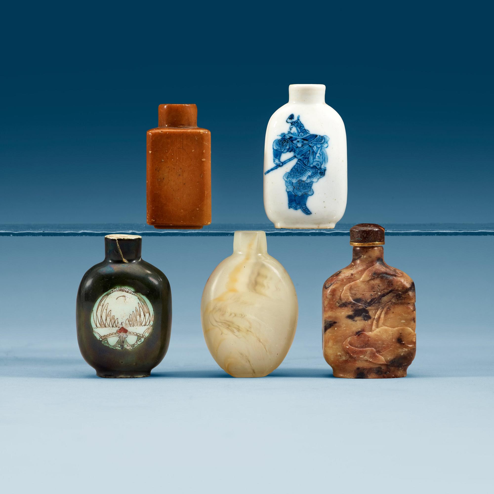 A set of five snuff bottles, China, first half of 20th Century.