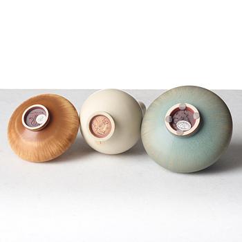 Berndt Friberg, a set of three stoneware vases, Gustavsberg studio, Sweden 1966-73.