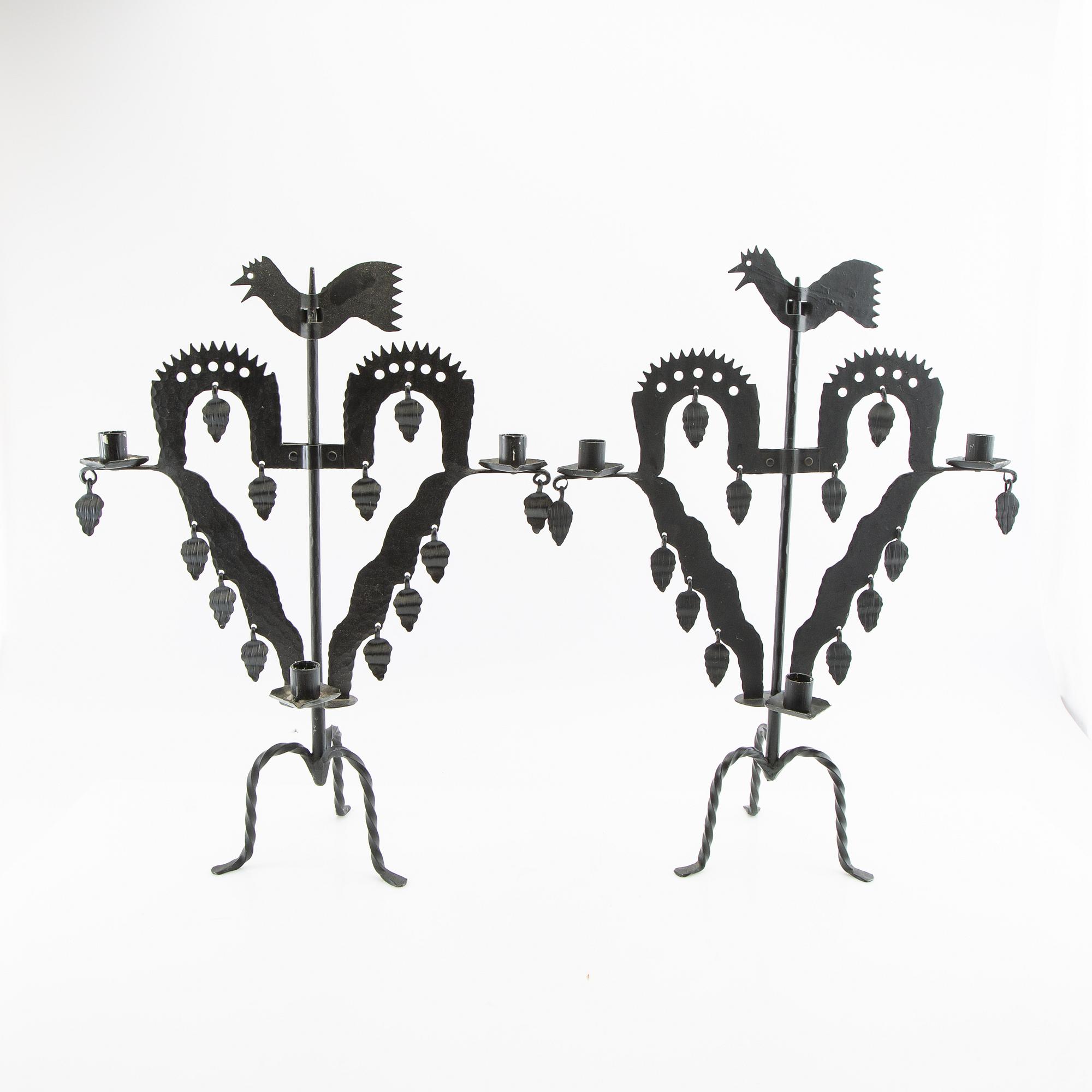 Gustaf Ankarcrona candelabrum, a pair of candlesticks by Käck & Hedby, Leksand, 20th century.