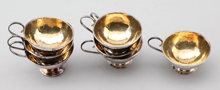 PUNCHMUGGAR, 7 st (6+1), silver, 1950-tal. Vikt ca 226 g.