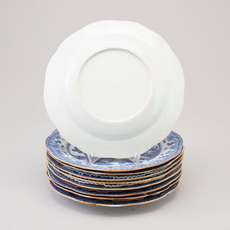 Nine blue and white porcelain plates, Qing dynasty, Qianlong (1736-95).