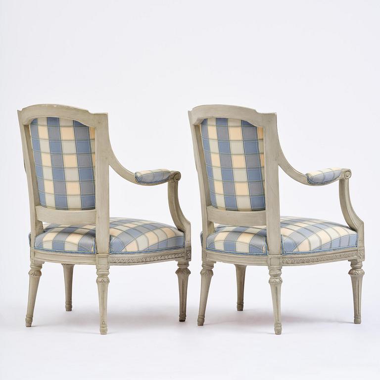 A pair of late Gustavian open armchairs by J. E. Höglander (master in Stockholm 1777-1813).