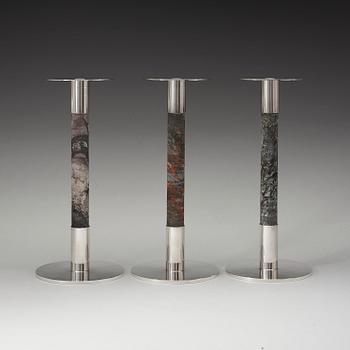 A set of three Kristian Nilsson sterling candlesticks, Stockholm 1987.