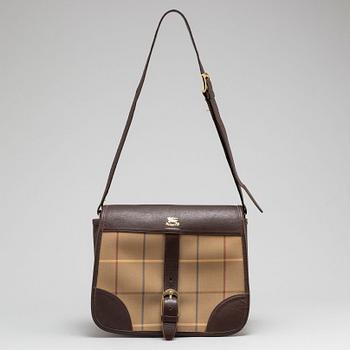 BURBERRY, a plaid canvas and leather cross body bag.