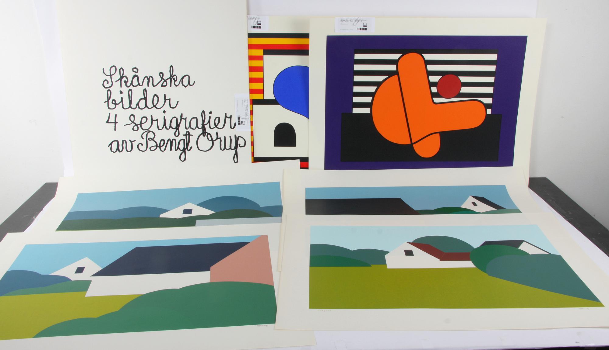 ORUP, BENGT. Mapp med 4 färgserigrafier + 2 färgserigrafier, sign, mappen numr 134/150.