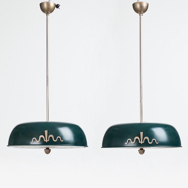 Harald Elof Notini, a pair of ceiling lamps, Böhlmarks, Sweden, 1930's.