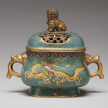 RÖKELSEKAR med LOCK, cloisonné. Qingdynastin, 1800-tal.