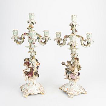 A pair of Meissen porcelain Candelabras early 1900s.