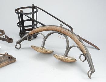 PARTI ALLMOGEFÖREMÅL, 6 delar, bla smidesjärn, 18/1900-tal.
