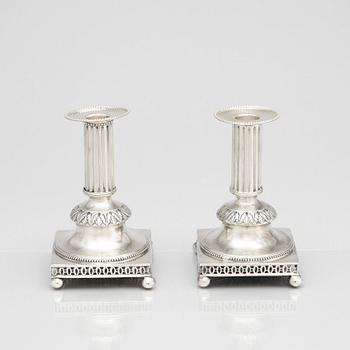 A pair of Swedish Gustavian 18th century silver candlesticks, mark of Mikael Nyberg, Stockholm 1796.