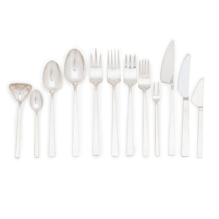 Bertel Gardberg, a 110-piece set of "Birgitta" silver cutlery, marked BG, Hopeatehdas oy, Helsinki 1956-65.