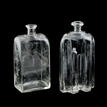 KARAFFER/PLUNTOR, 2 st, glas, 1800-tal.