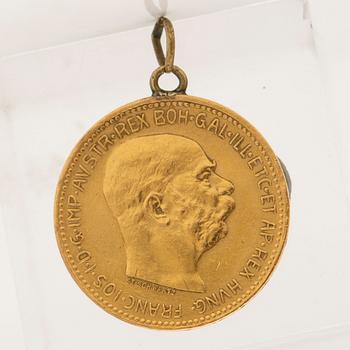 Guldmynt, 21.6k, 20 Corona, Österrike-Ungern, 1915.
