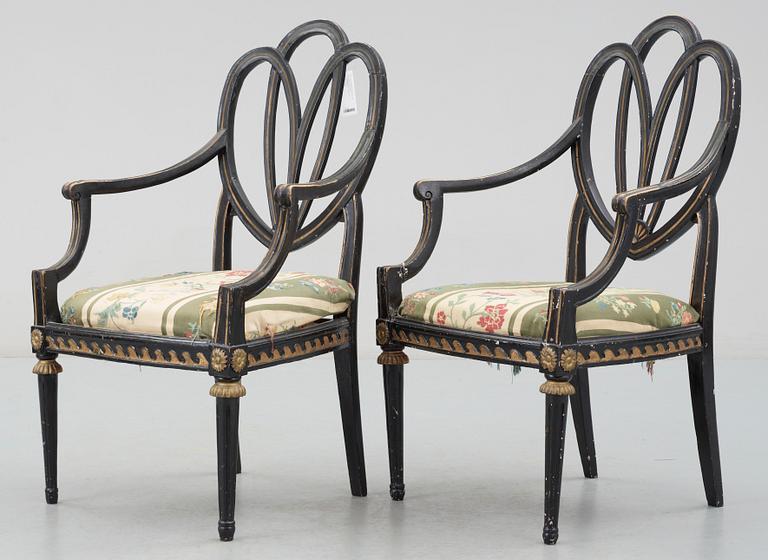 KARMSTOLAR, ett par, gustavianska, provinsarbete, 1700-tal.