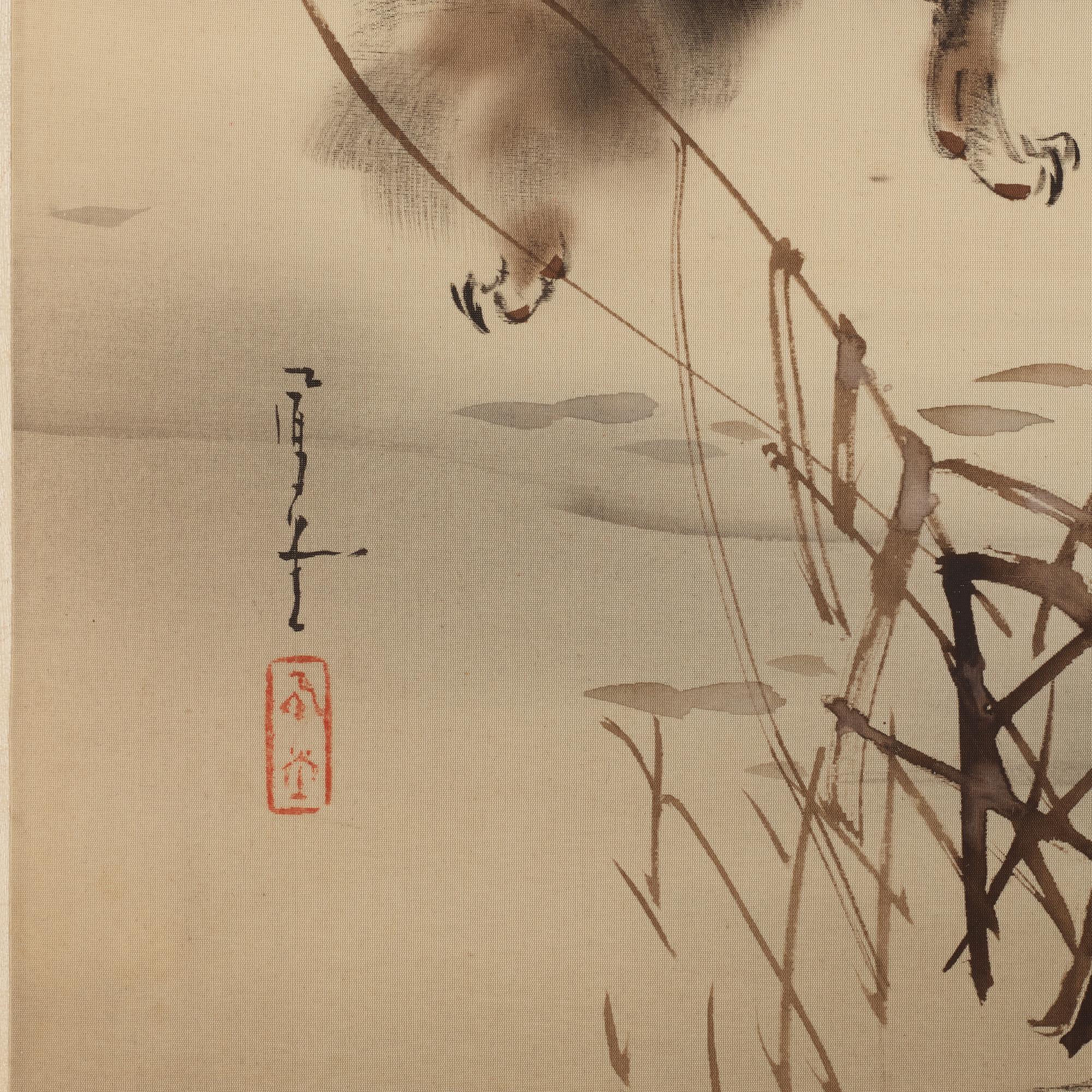 RULLMÅLNING, akvarell och tusch på siden. Japan, tidigt 1900-tal.