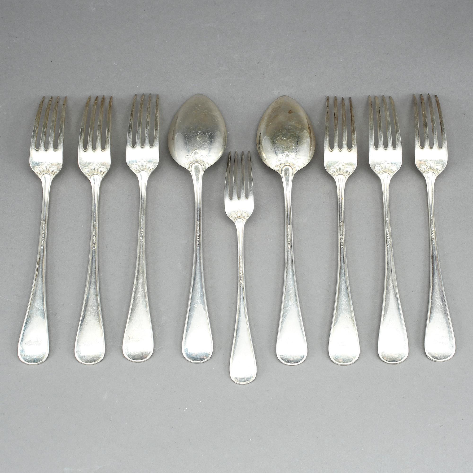 BESTICK, 9 delar, silver, C.G Hallberg, Stockholm 1925-1926. Ca 577 gram.
