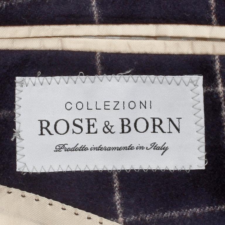 ROSE & BORN, a men's blue and white checkered wool suit consisting of jacket and pants, size 54.