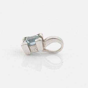 Ring, pendant, and a pair of earrings, 18K white gold with topaz and small diamonds.