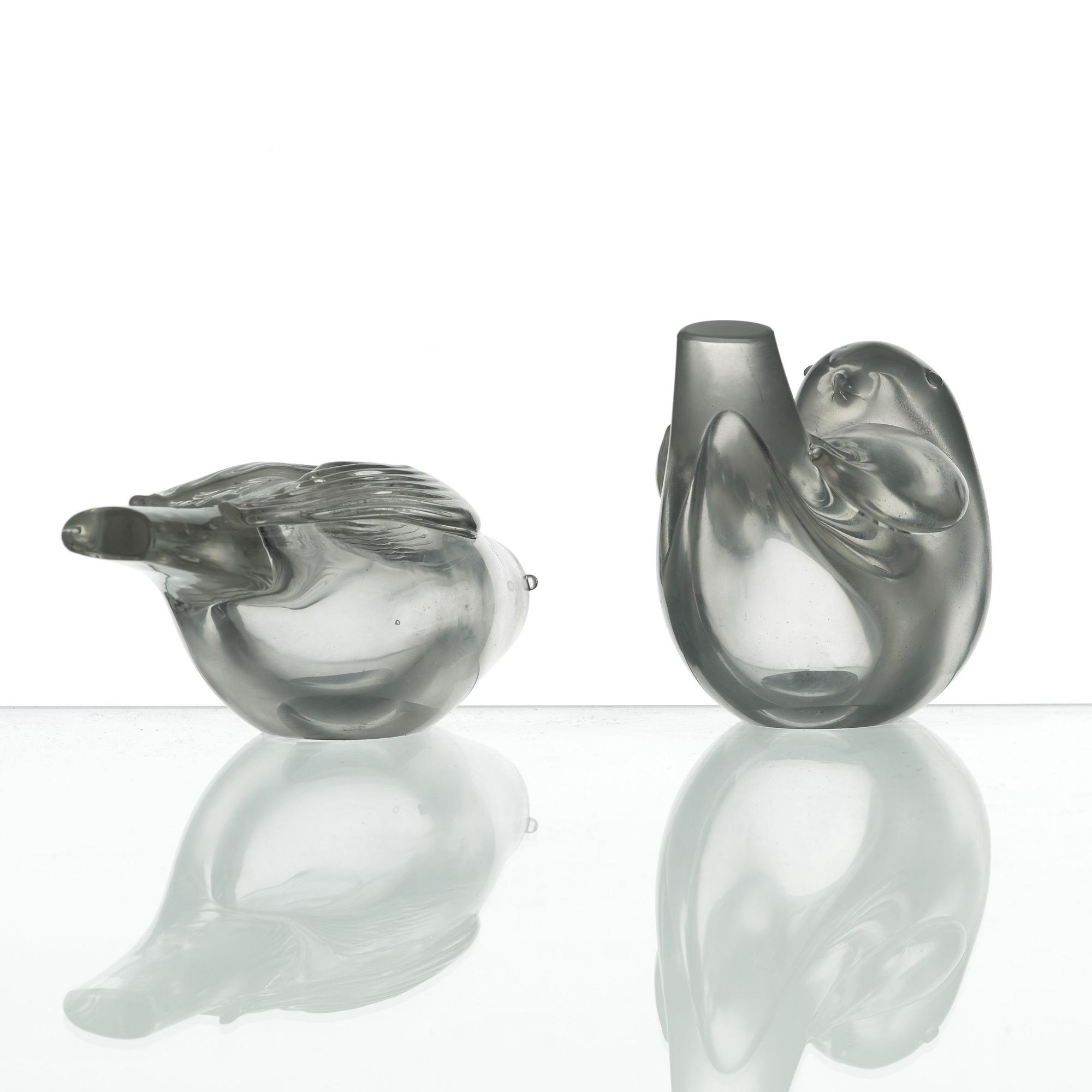 Tyra Lundgren, fåglar, 2 st, Venini, Murano, Italien 1940-50-tal.