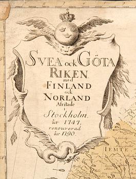 Georg Biurman, karta över Sverige och Finland, handkolorerat kopparstick, Stockholm 1790.