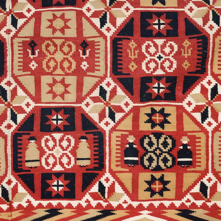 BED COVER. Double-interlocked tapestry. 171 x 128,5 cm. Scania, Sweden, around 1830. Frosta/Färs district.