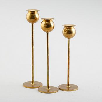 LJUSSTAKAR, 3 st, mässing, "Tulpan",  Pierre Forsell, Skultuna, 1900-talets andra hälft.