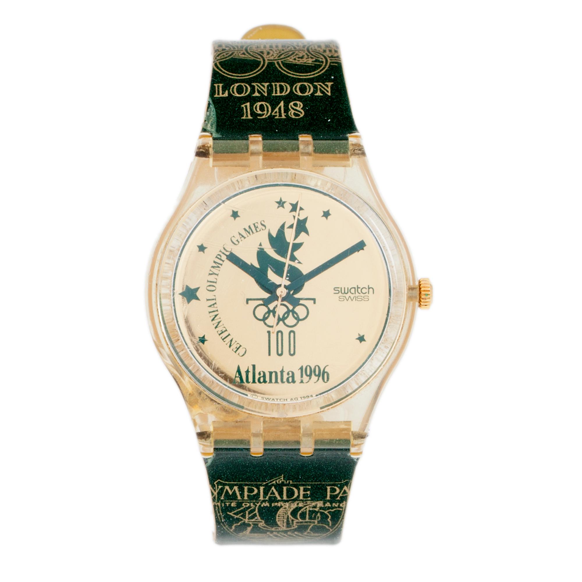 Two Swatch watches from the olympic games in Atlanta 1996.