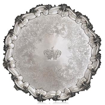 A sterling silver salver, maker's mark Edward, Edward Jr, John and William Barnard, London 1842, marked D.C. Rait Fecit.